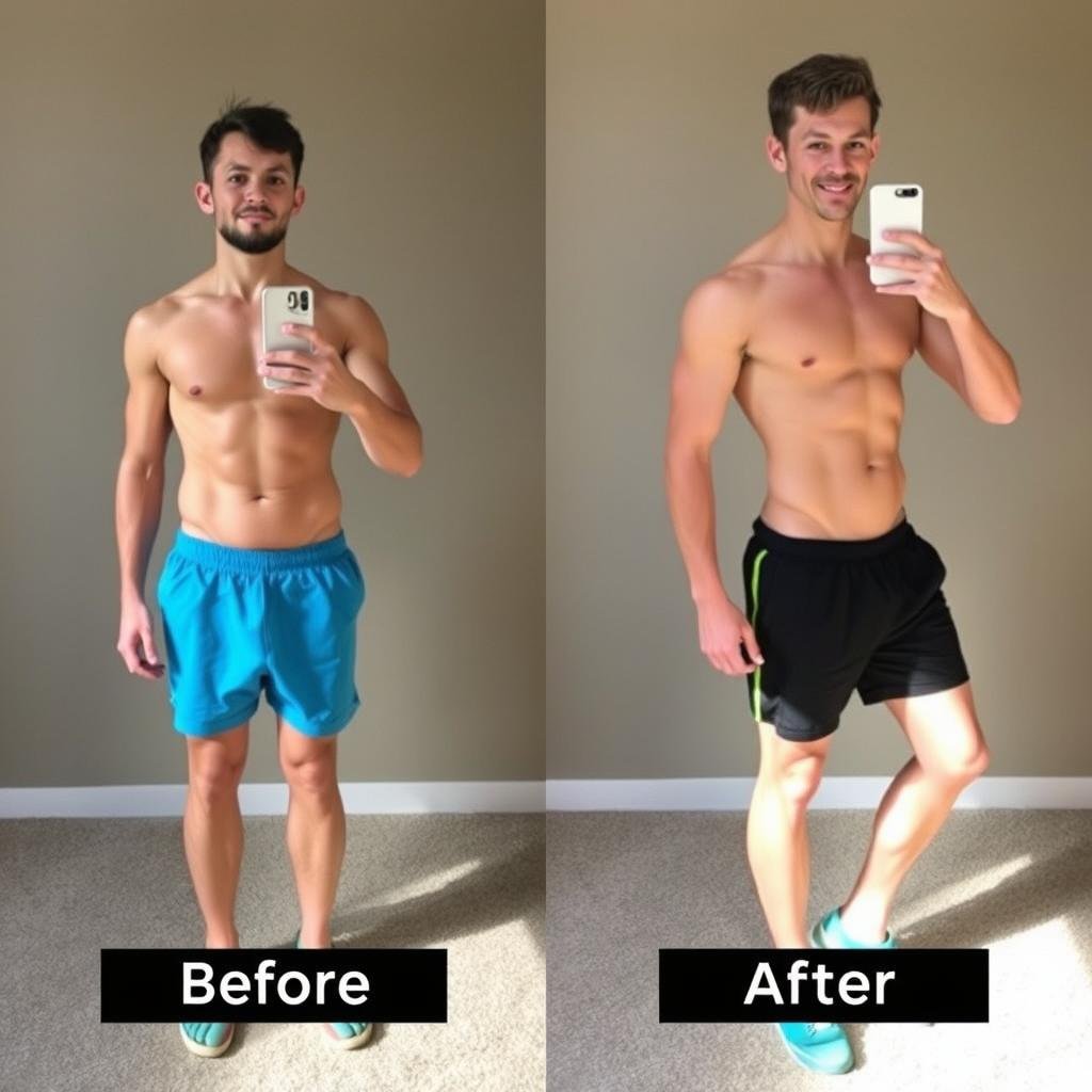 Foto transformasi tubuh sebelum dan sesudah konsistensi latihan ringan push-up dan sit-up selama 3 bulan