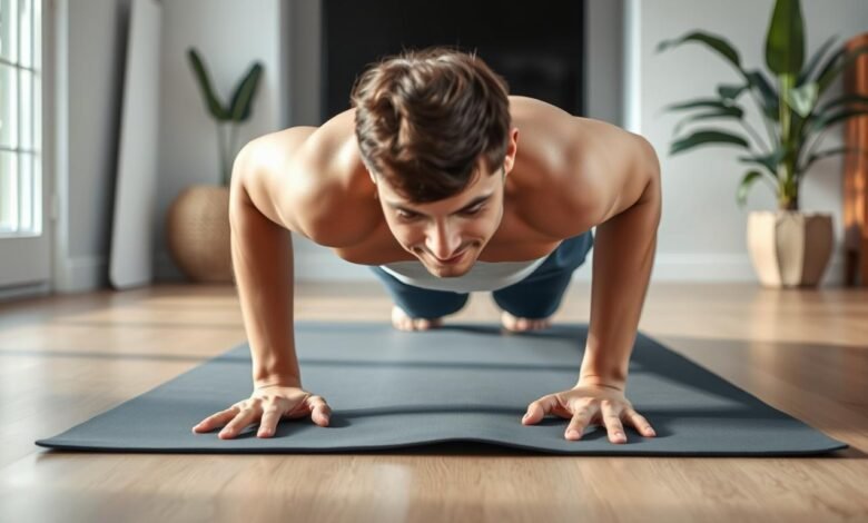 Seseorang melakukan push-up dengan postur tubuh yang benar menunjukkan konsistensi latihan ringan dalam kebugaran